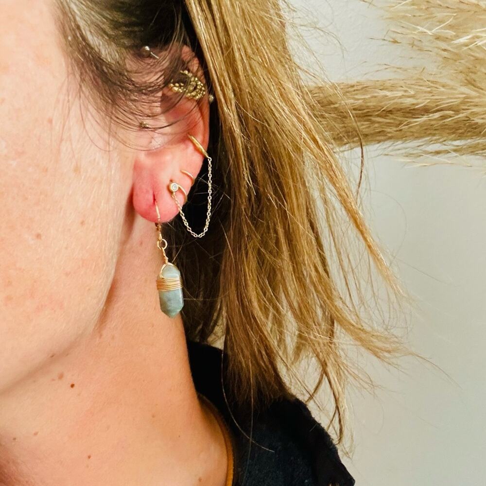 Labradorite Gold Handmade Boho Gemstone Crystal Hoop Earrings Hoops Jewelry - Picture 10 of 11